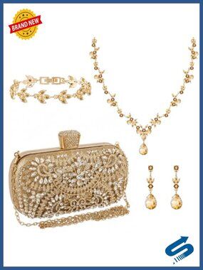 Rhinestone Clutch Purse Set 4 Pc Sparkly Evening Handbag Wedding Party Prom